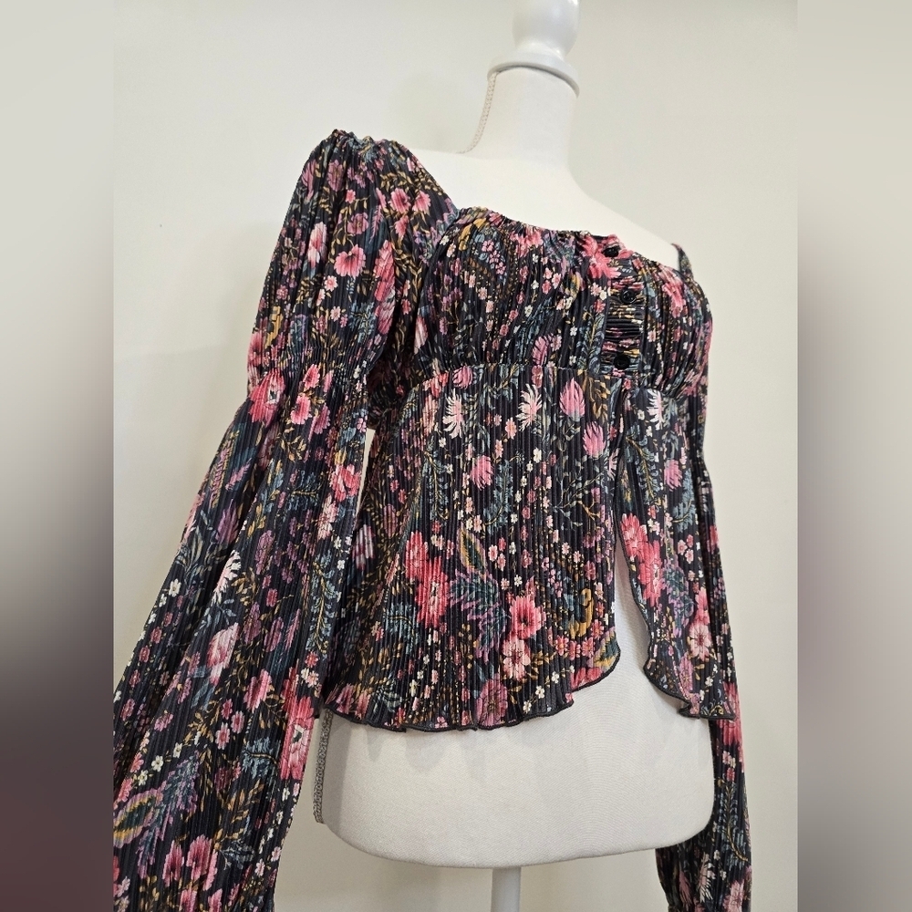 Bohemiam Floral Black and Pink Women's Top - Picture 5 of 9
